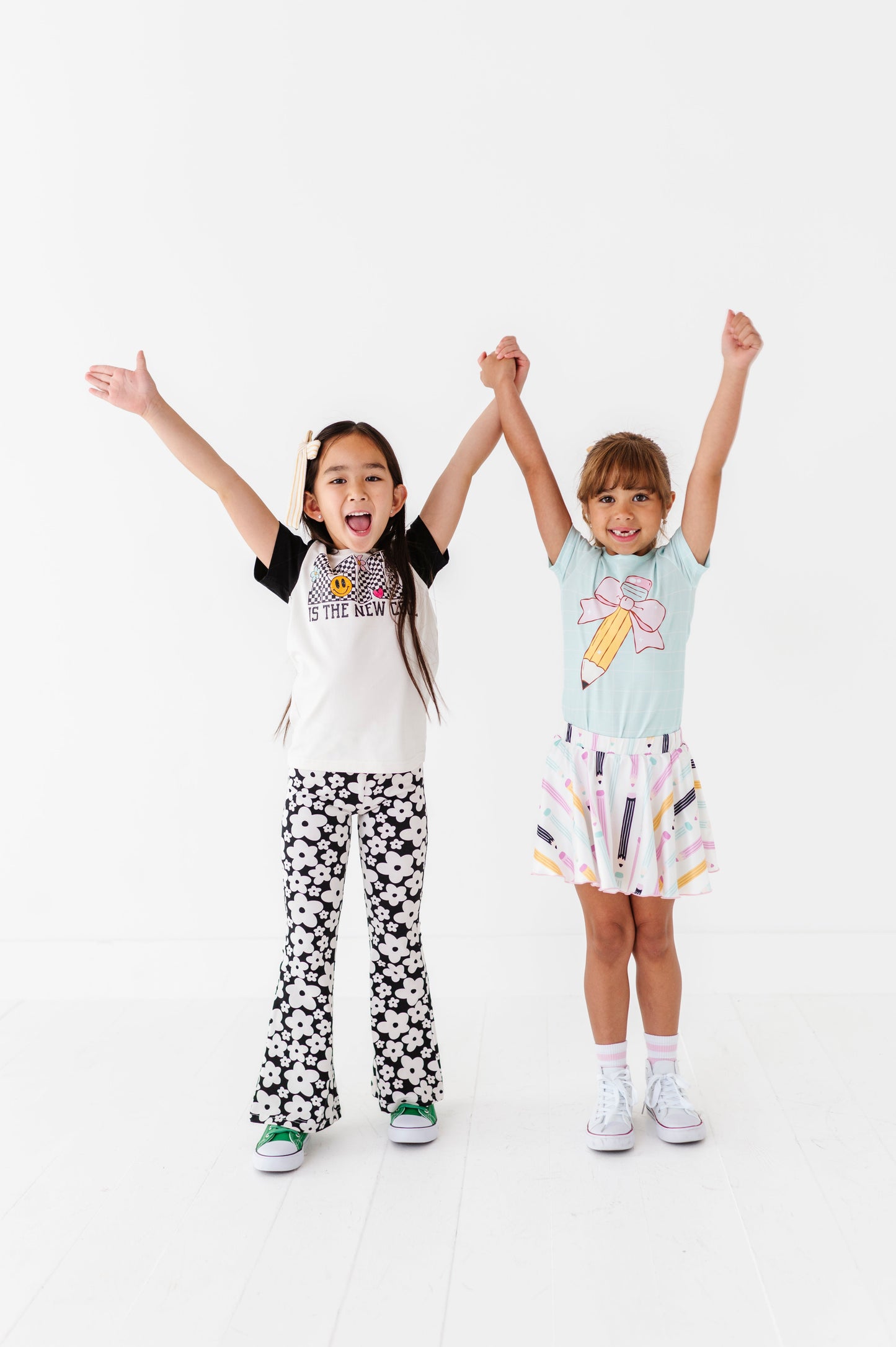 Retro Black and White Floral Flares