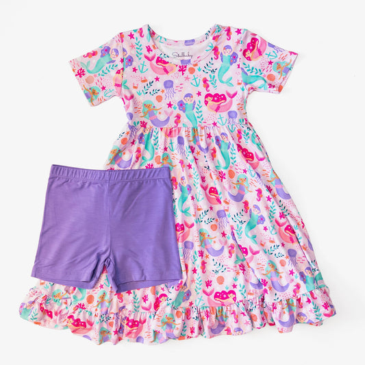 Mermaid Cove Twirl Dress with Biker Shorts