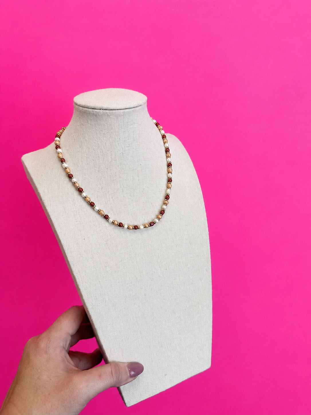Minimalist Beaded Necklace - Brown and Neutral