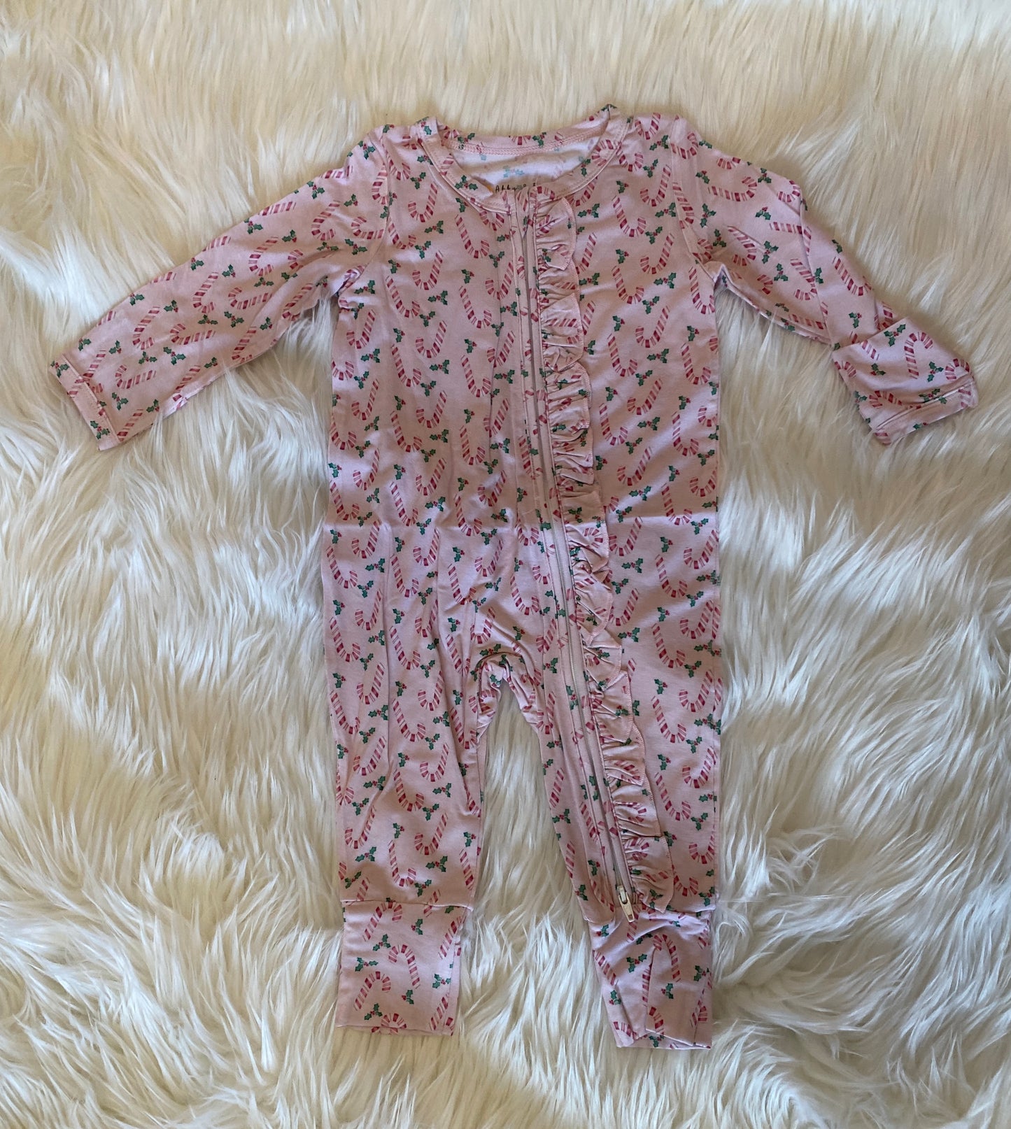 Christmas candy cane print bamboo ruffle romper