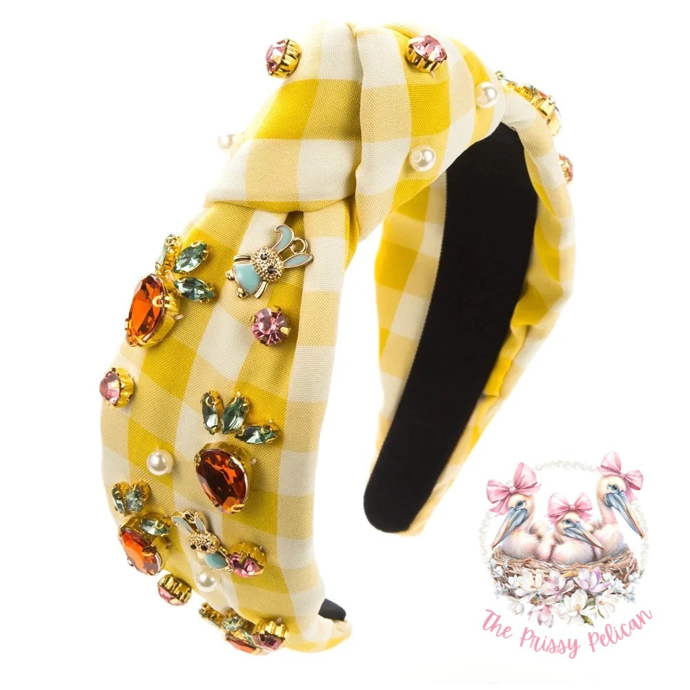 Plaid Carrot and Bunny Rhinestone Headband