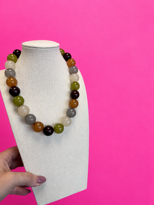 Statement Ball Necklace - Fall - Brown, Grey, Green