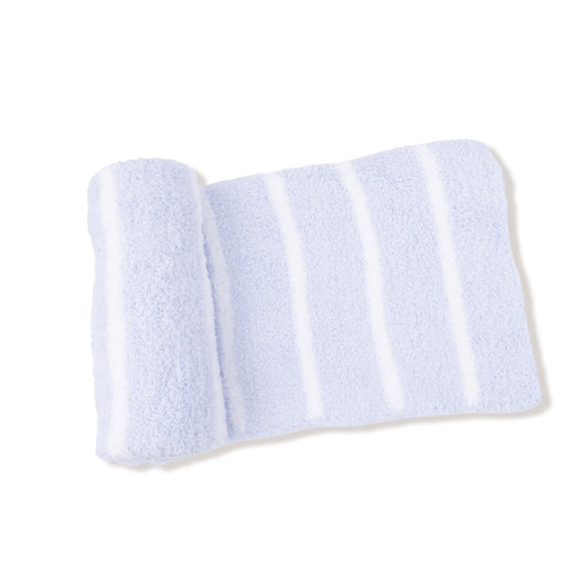 Chenille - Light Blue & Ivory Stripe Stroller Blanket