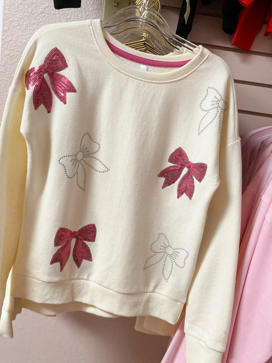 Cream Sequin & Pearl Bows Sweatshirt – Tween Girl Boutique Holiday Fleece