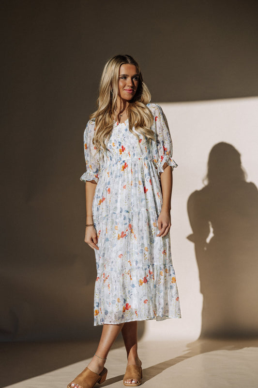 Cypress Midi Dress in Blue Floral - Plus