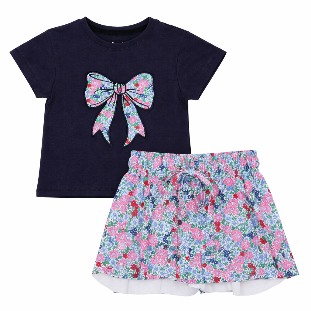London Floral Bow Navy Girls Boxy Tee – Boutique Bow Shirt | Bossier City, LA