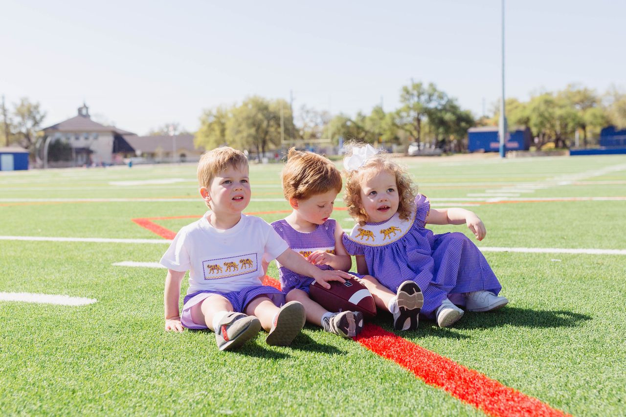 Boys Purple Tiger Smocked Jon Jon – LSU-Inspired Baby & Toddler Game Day Jon Jon | The Prissy Pelican Boutique Bossier City, LA