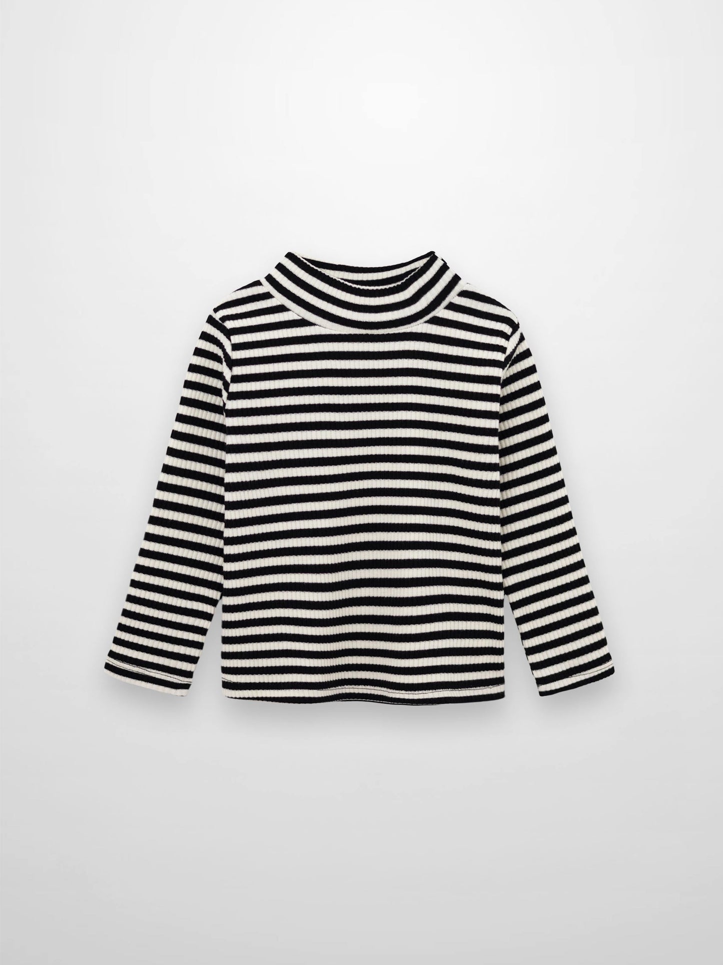 Striped Mock Neck T-Shirt - Black & White