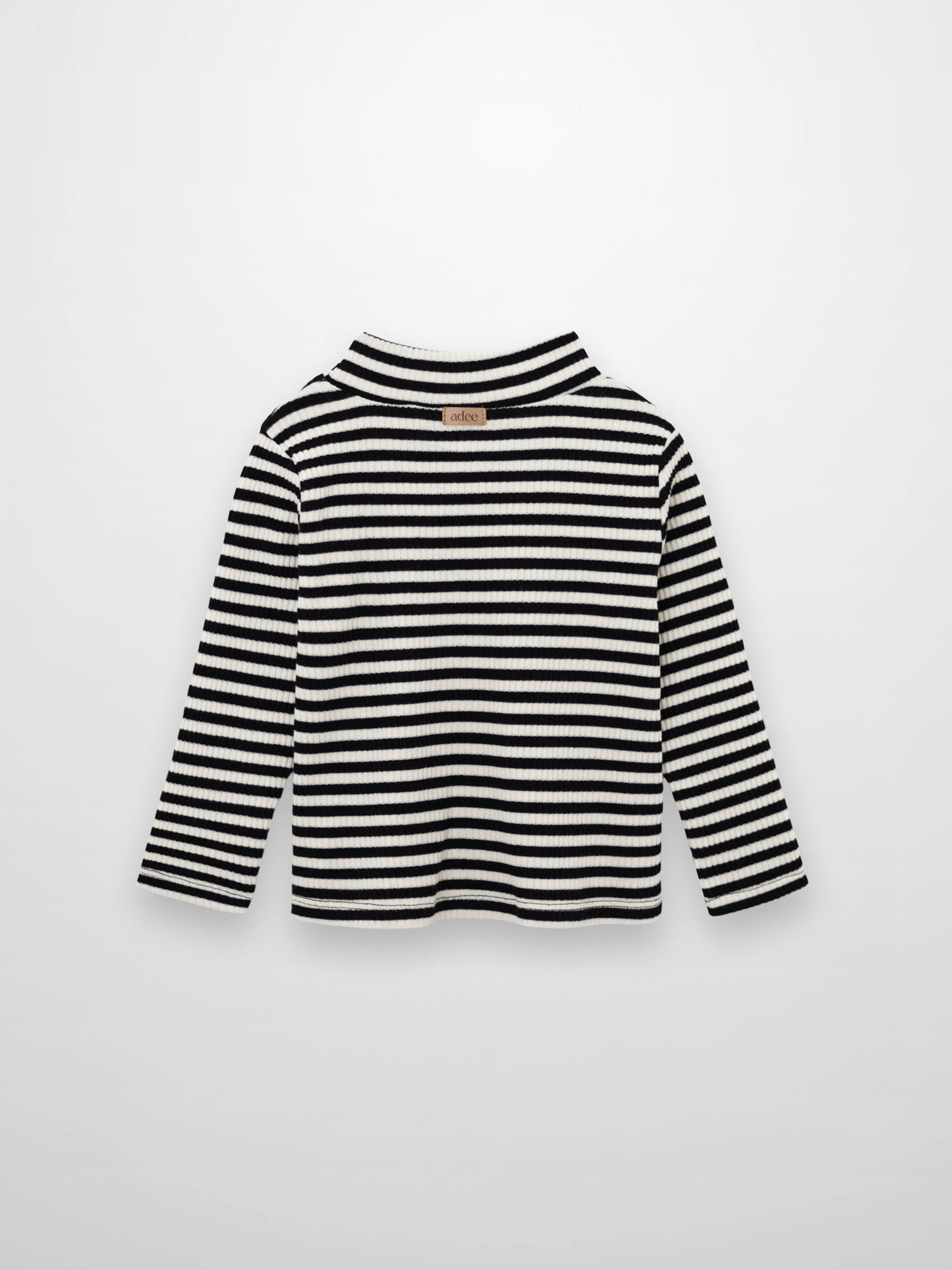Striped Mock Neck T-Shirt - Black & White