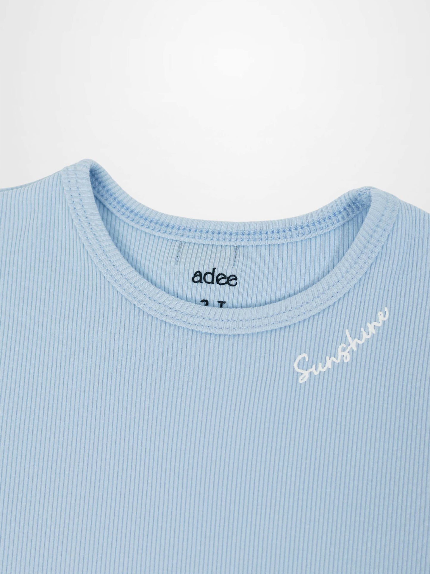 Ribbed Short Puff Sleeve T-shirt & Shorts Set - Light Blue
