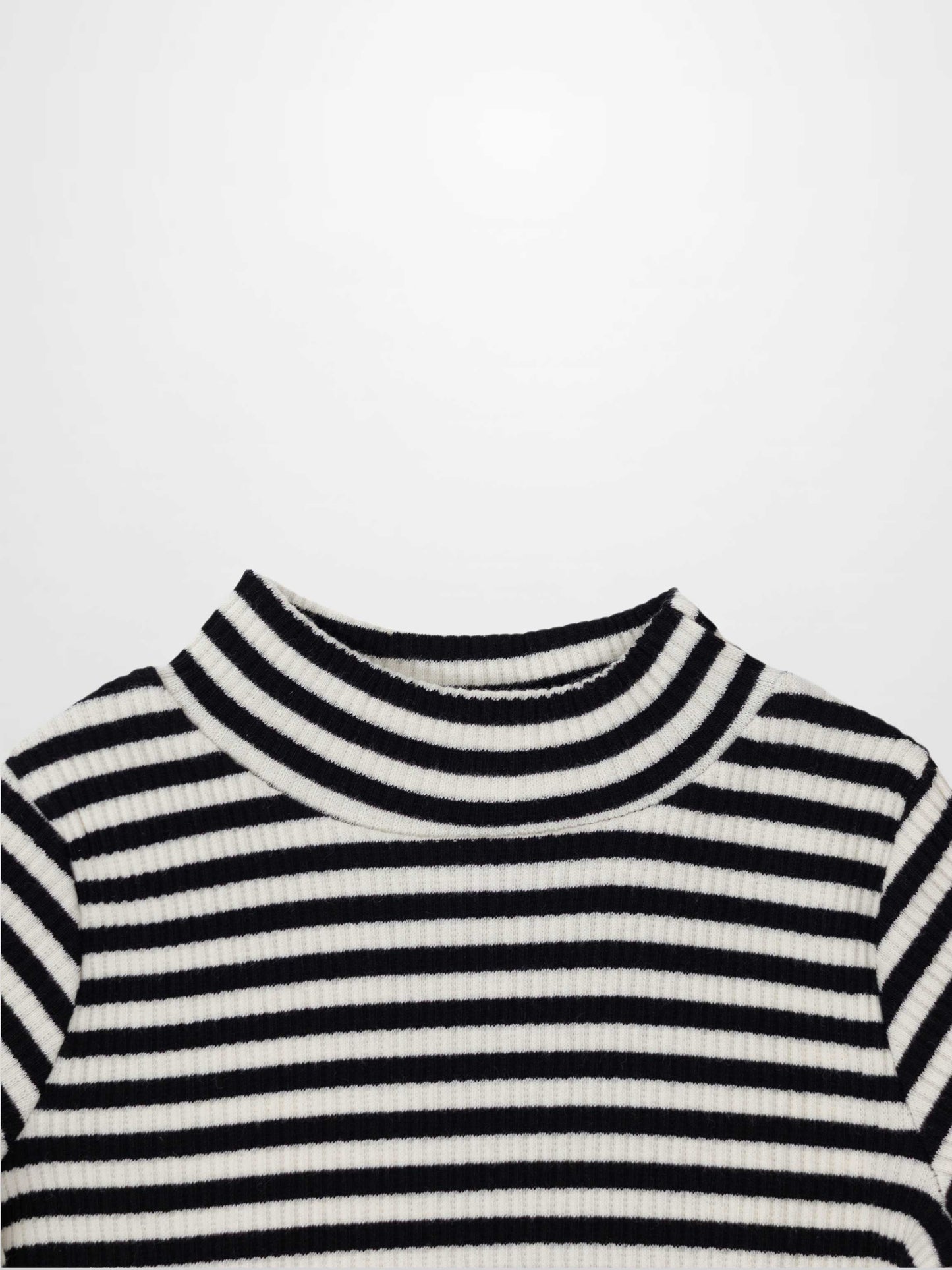 Striped Mock Neck T-Shirt - Black & White
