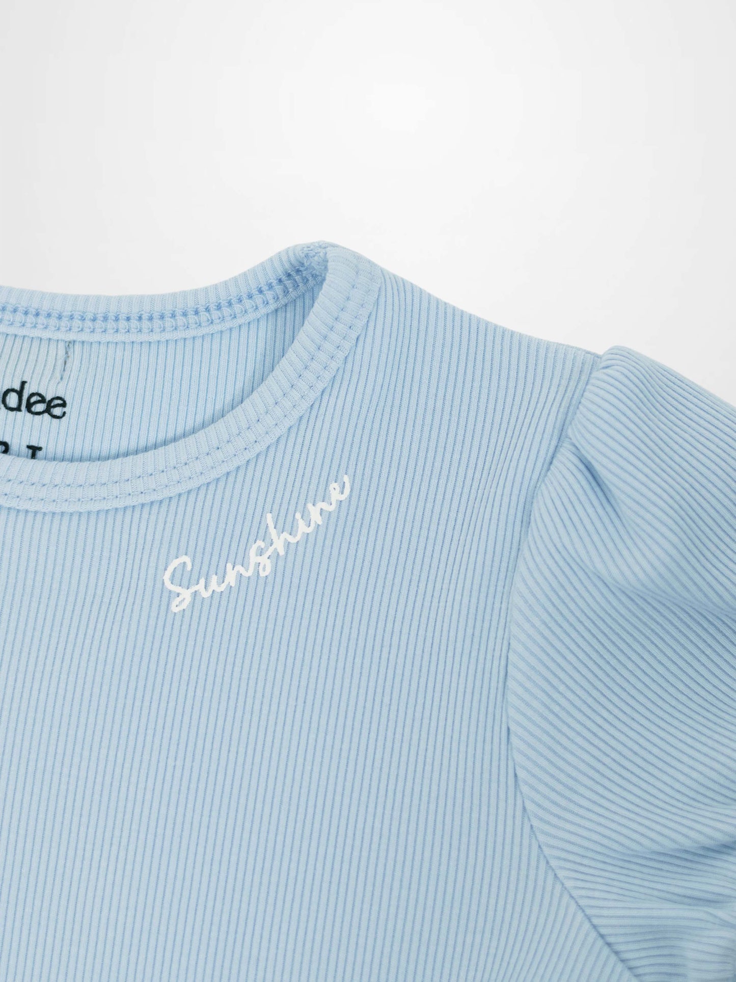 Ribbed Short Puff Sleeve T-shirt & Shorts Set - Light Blue