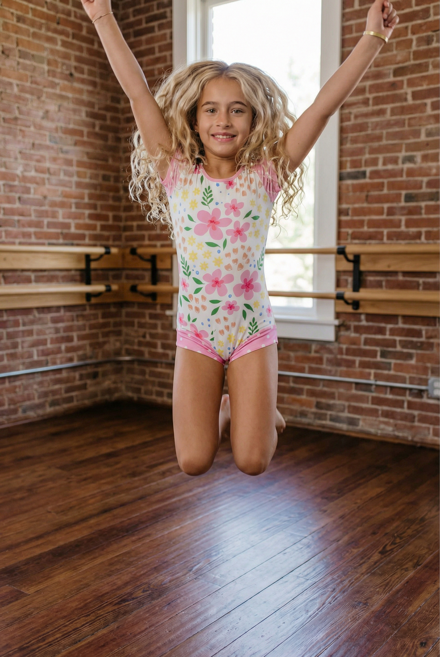 Pink and Yellow Floral Shortie Leotard
