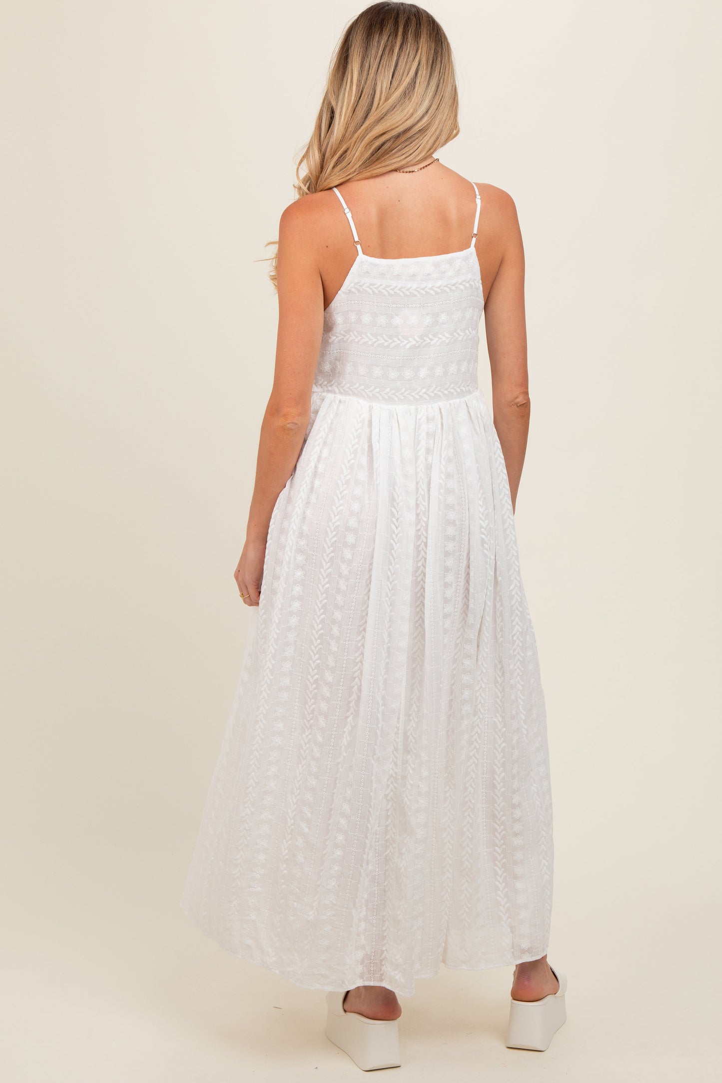 Ivory Embroidered Tassel Tie Maternity Maxi Dress