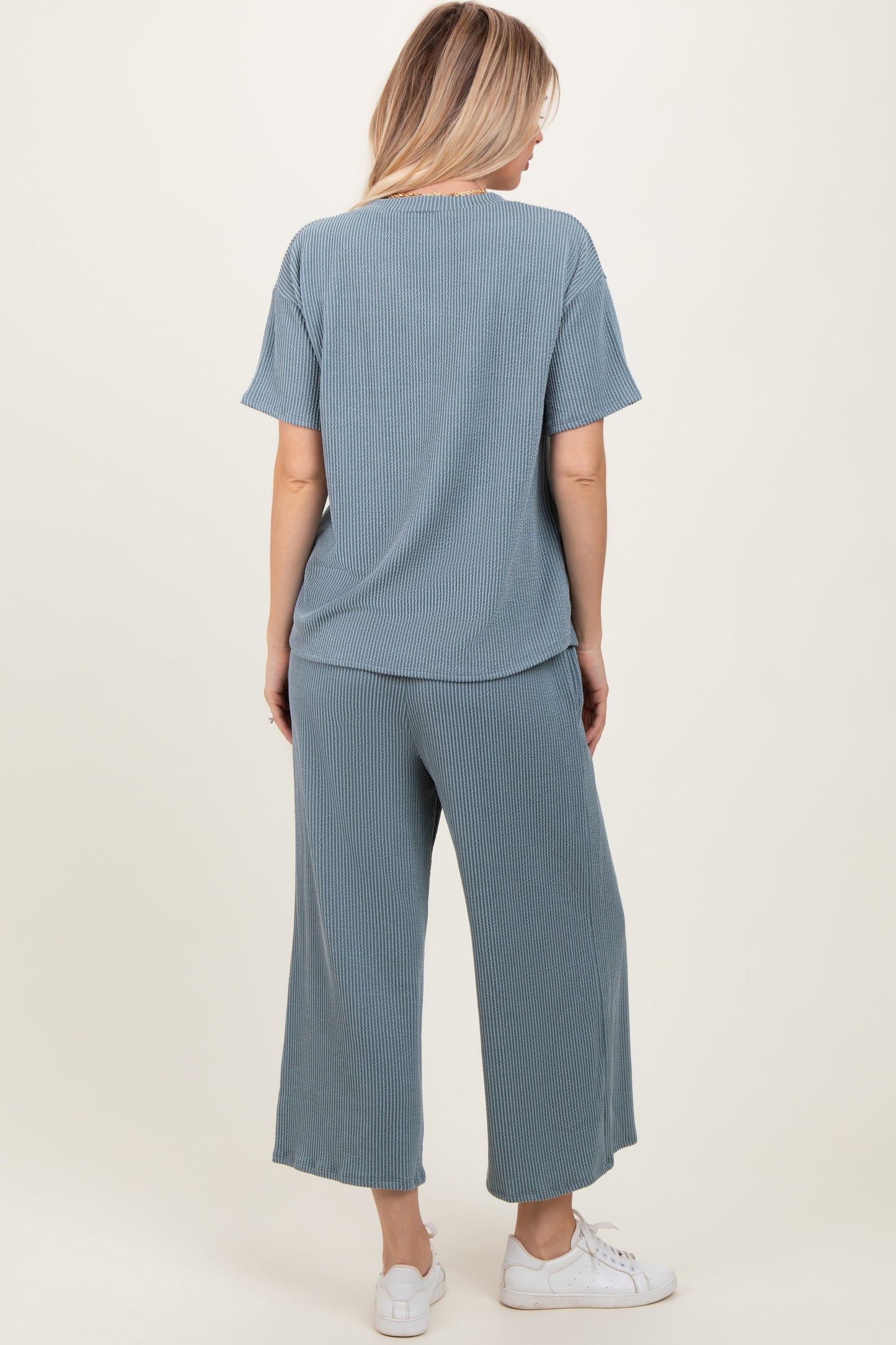 Dark Teal Ribbed Short Sleeve Top Pajama Set
