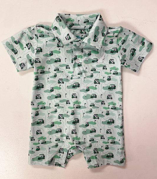 Baby Boy Golf Cart Dog Polo Romper