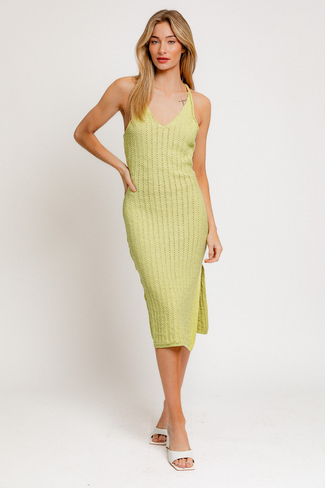 Light Green Halter Neck Sweater Midi Dress – The Prissy Pelican