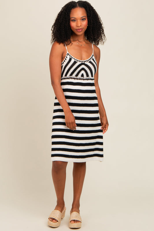 Ivory Crochet Striped Sleeveless Dress