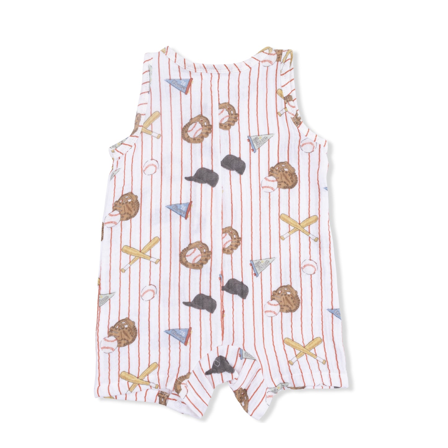 Vintage Baseball Stripe - Muslin Sleeveless Shortie Romper with Bucket Hat