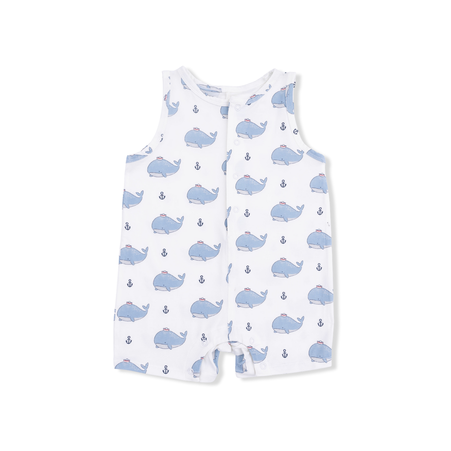 Bubbly Sailor Whales Blue - Sleeveless Shortie Romper