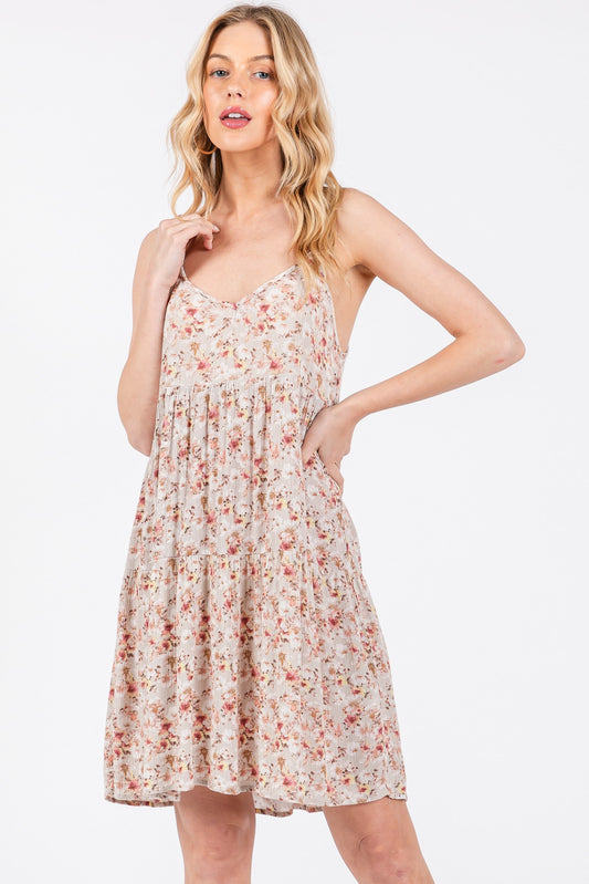 Taupe Floral Tiered Dress
