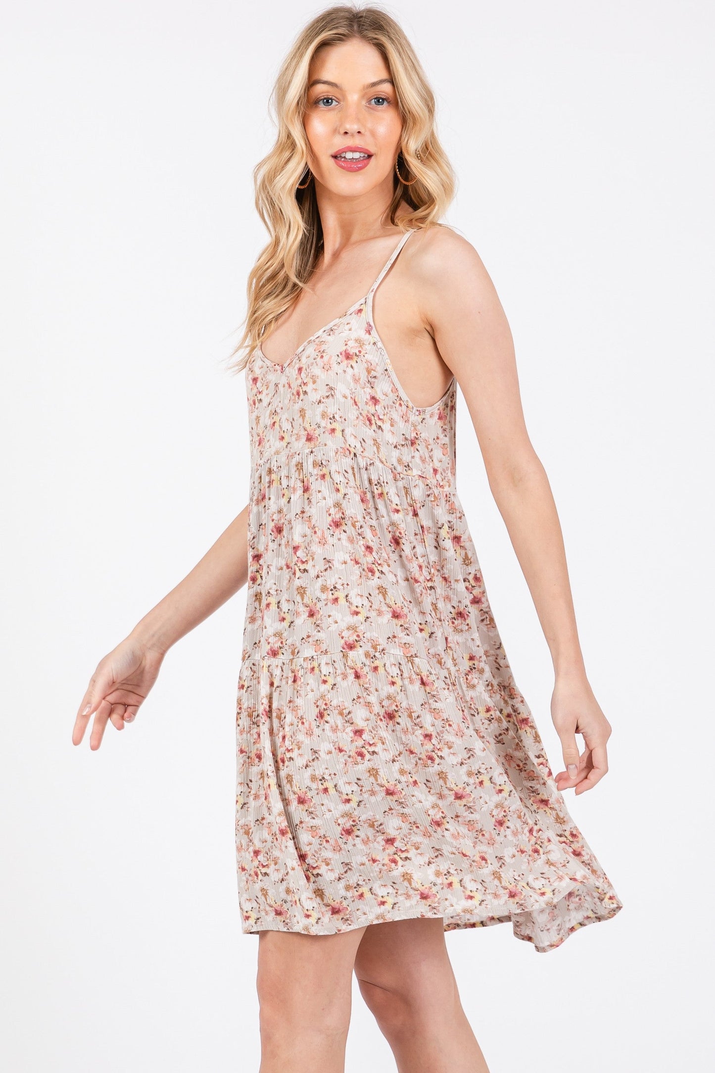 Taupe Floral Tiered Dress