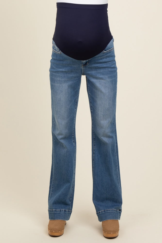 Blue Wide Hem Flare Maternity Jeans