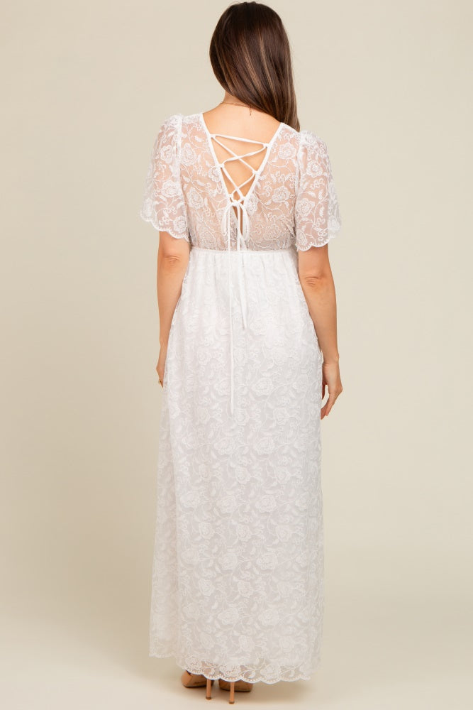 White Lace Sheer Lace Back Maternity Maxi Dress The Prissy Pelican White Lace Sheer Lace Back Maternity Maxi Dress The Prissy Pelican