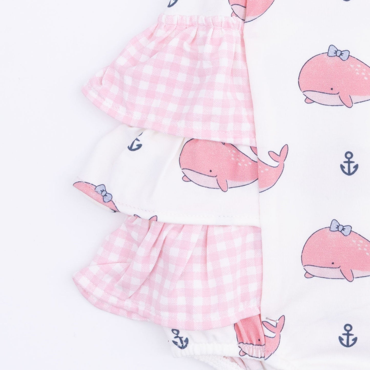 Bubbly Whale with Bow  Pink - Ruffle Sunsuit