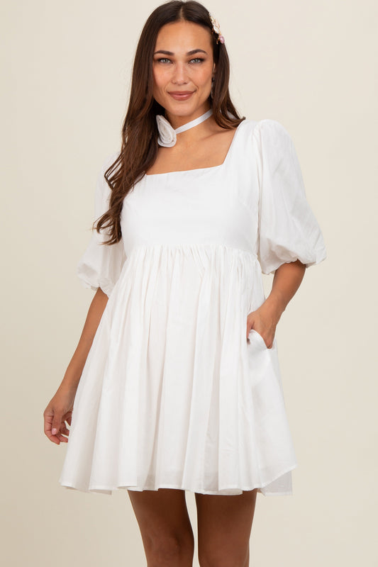 White Babydoll Maternity Mini Dress