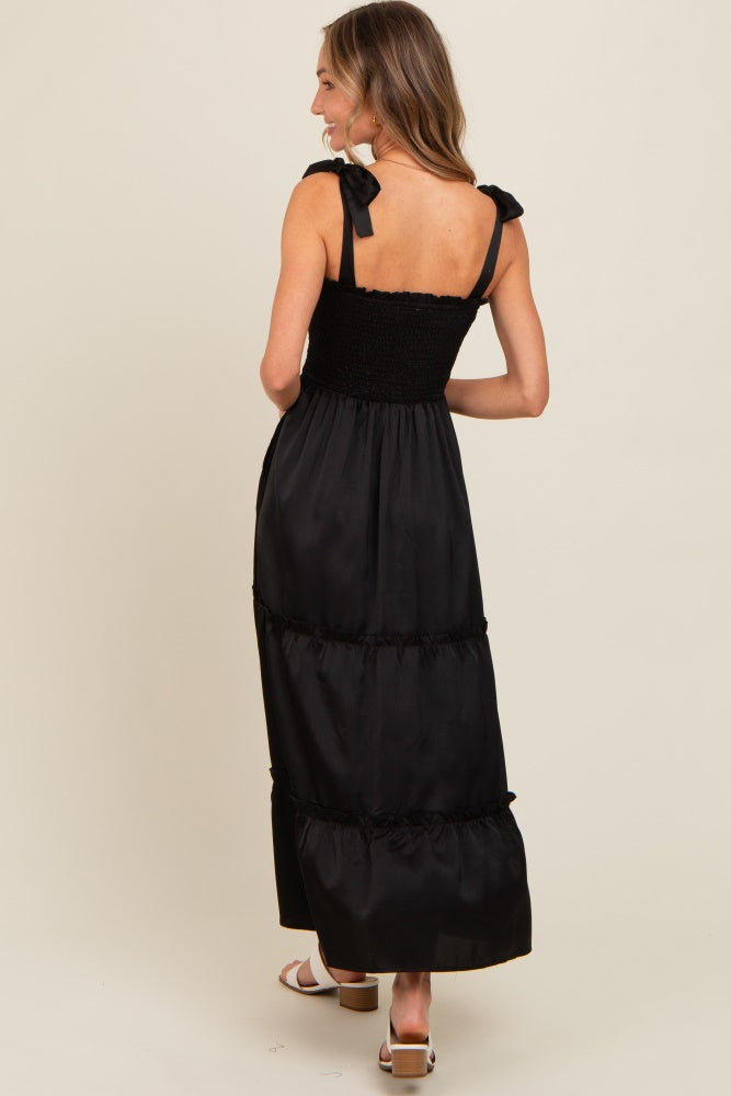 black satin smock dress Women's Black Satin Halterneck Smock Mini Dress