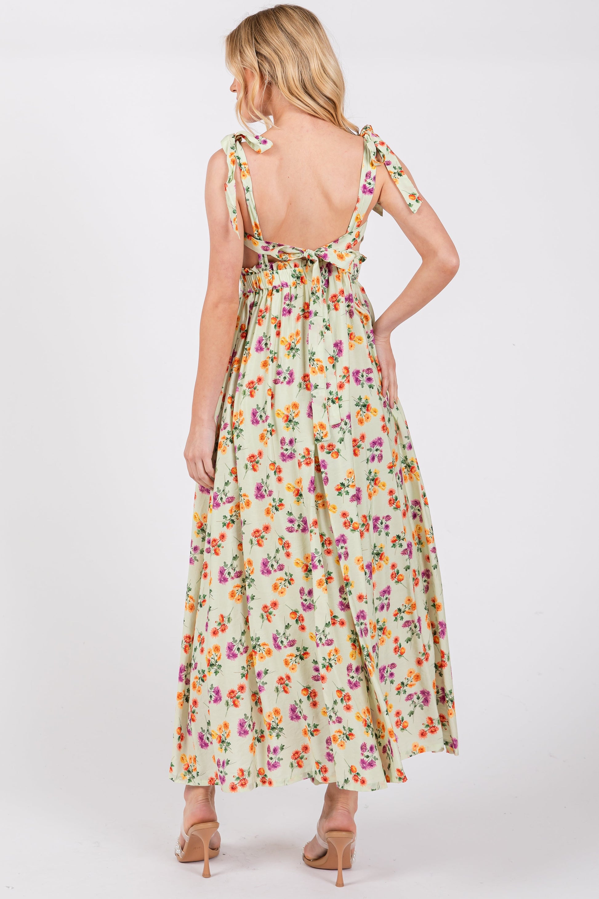 Light Olive Floral Open Back Midi Dress The Prissy Pelican Light Olive Floral Open Back Midi Dress The Prissy Pelican