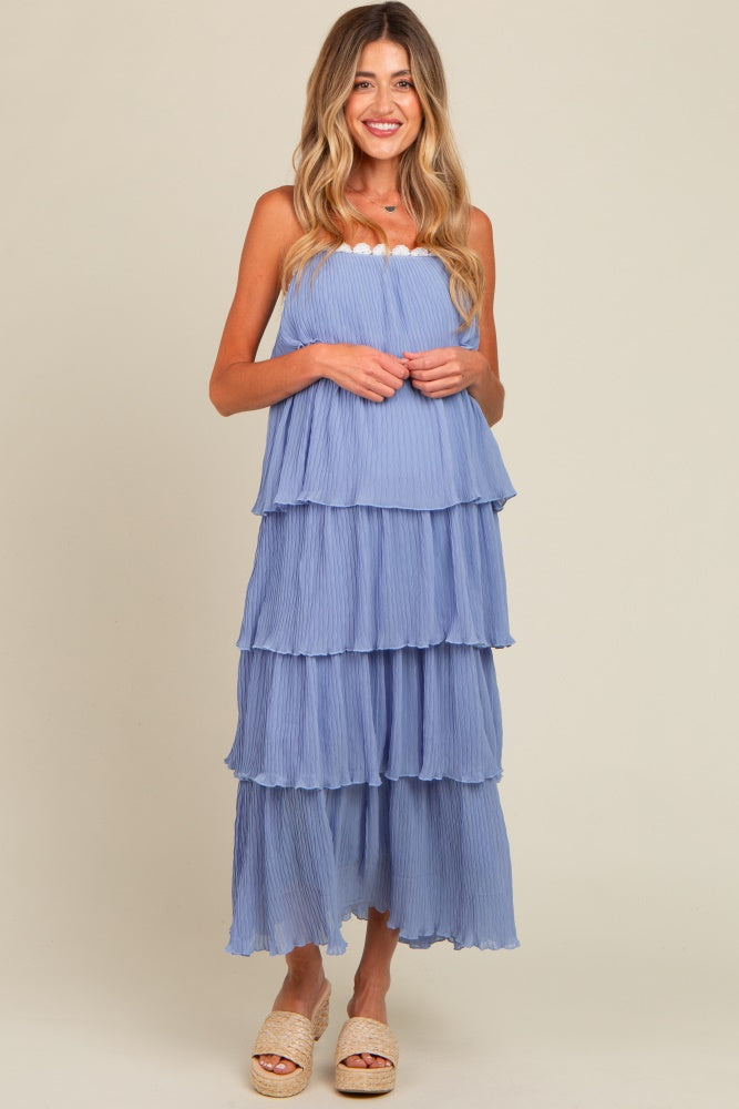 Periwinkle Ruffle Tiered Maternity Maxi Dress