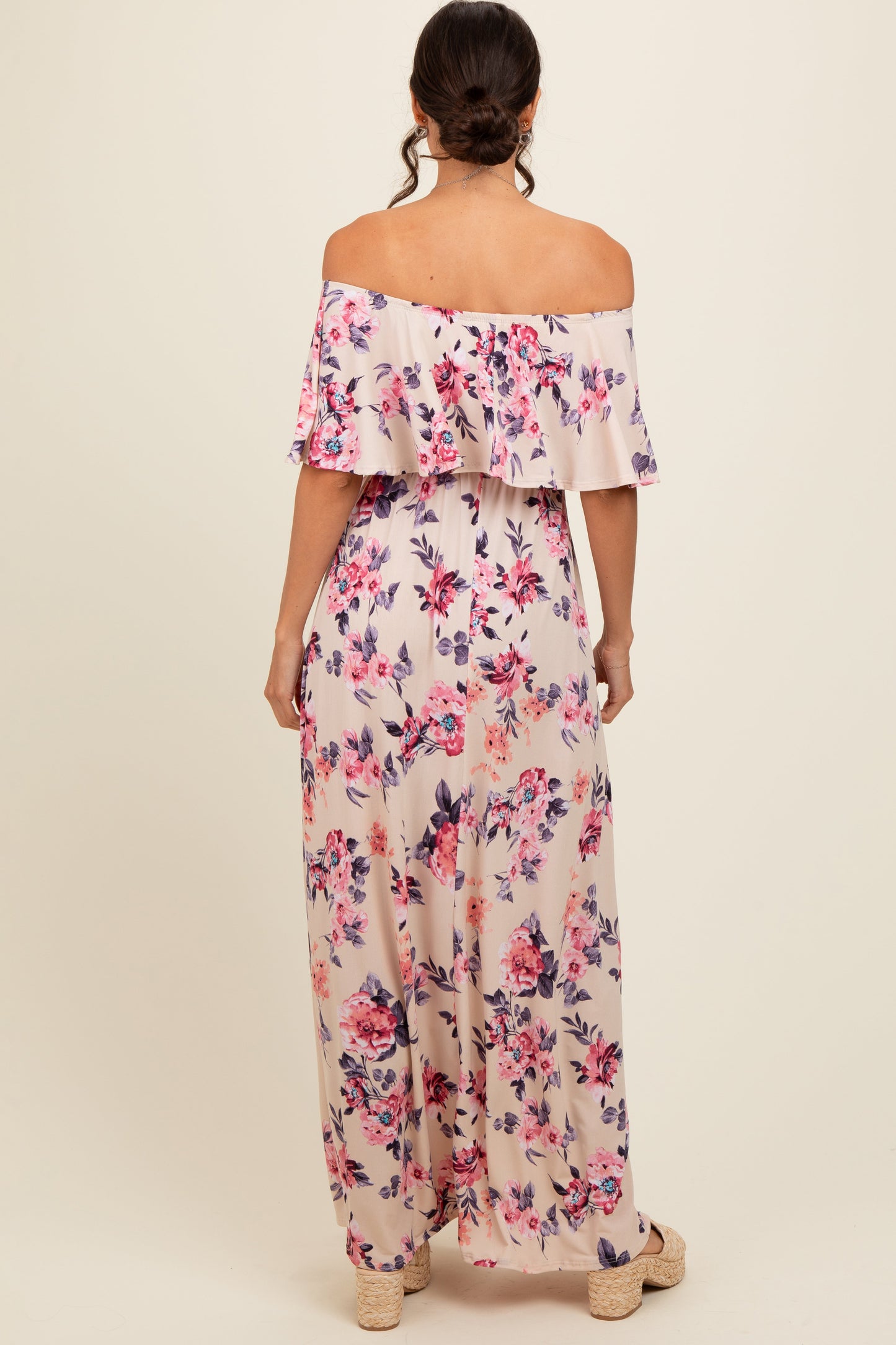 Ivory Floral Off Shoulder Maxi Dress