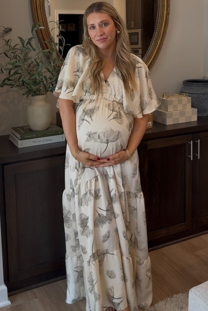 Cream Floral Deep V-Neck Maternity Maxi Dress – The Prissy Pelican