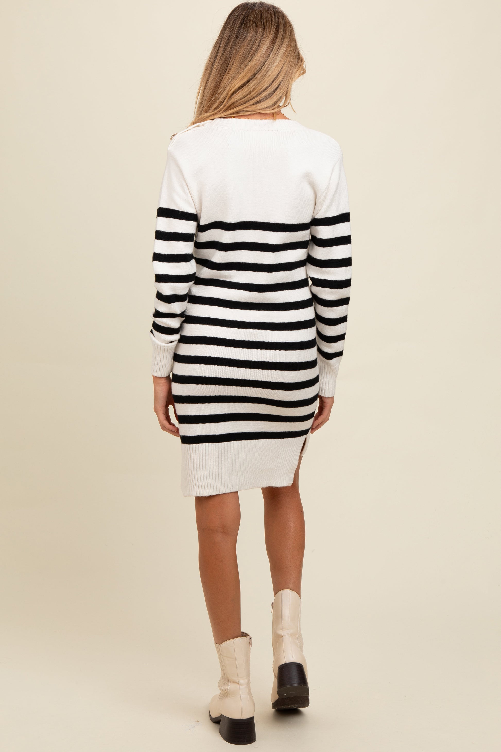 Ivory Striped Basic Maternity Sweater Dress Ivory Striped Basic Maternity Sweater Dress