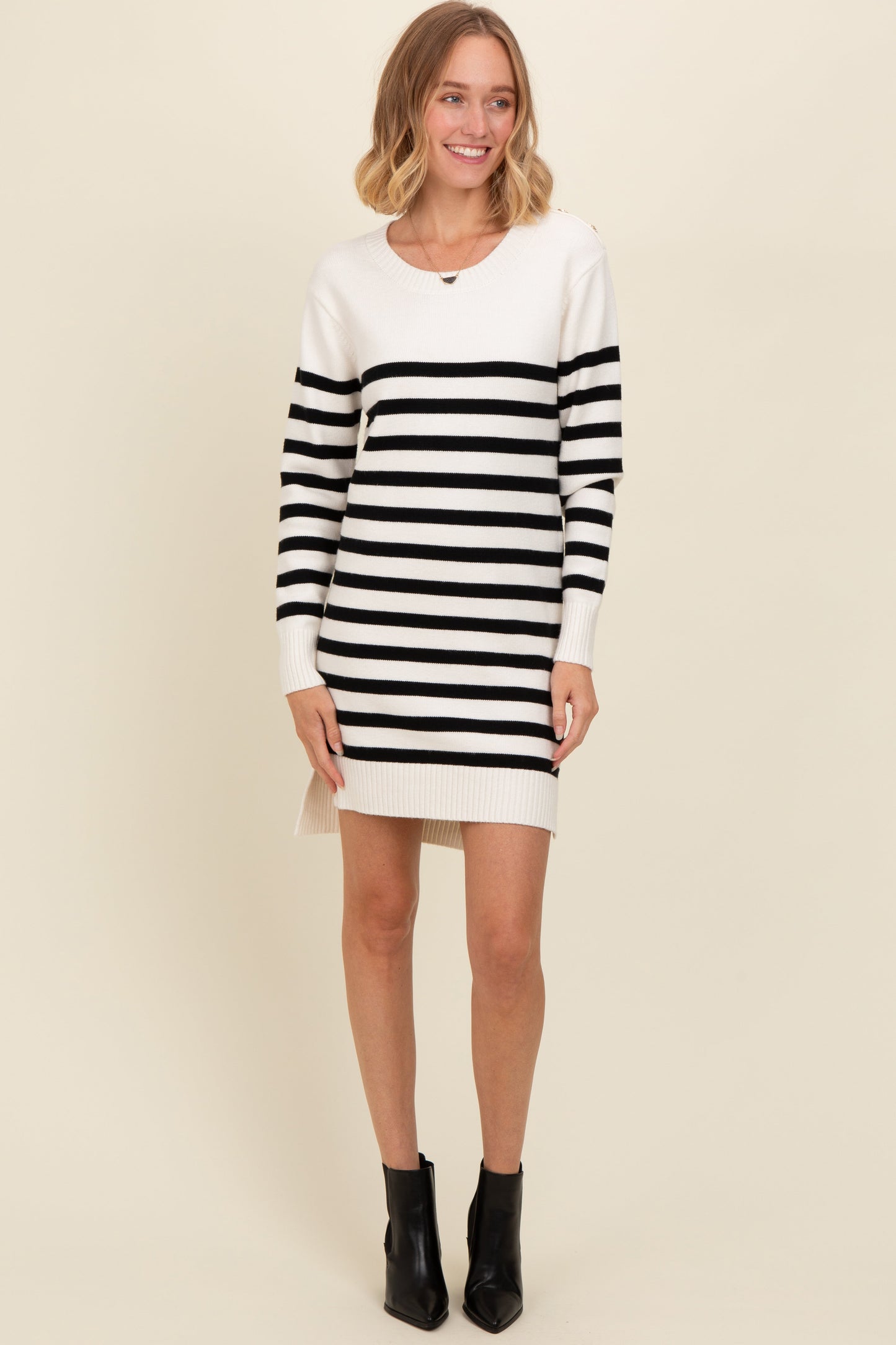 Ivory Striped Basic Maternity Sweater Dress