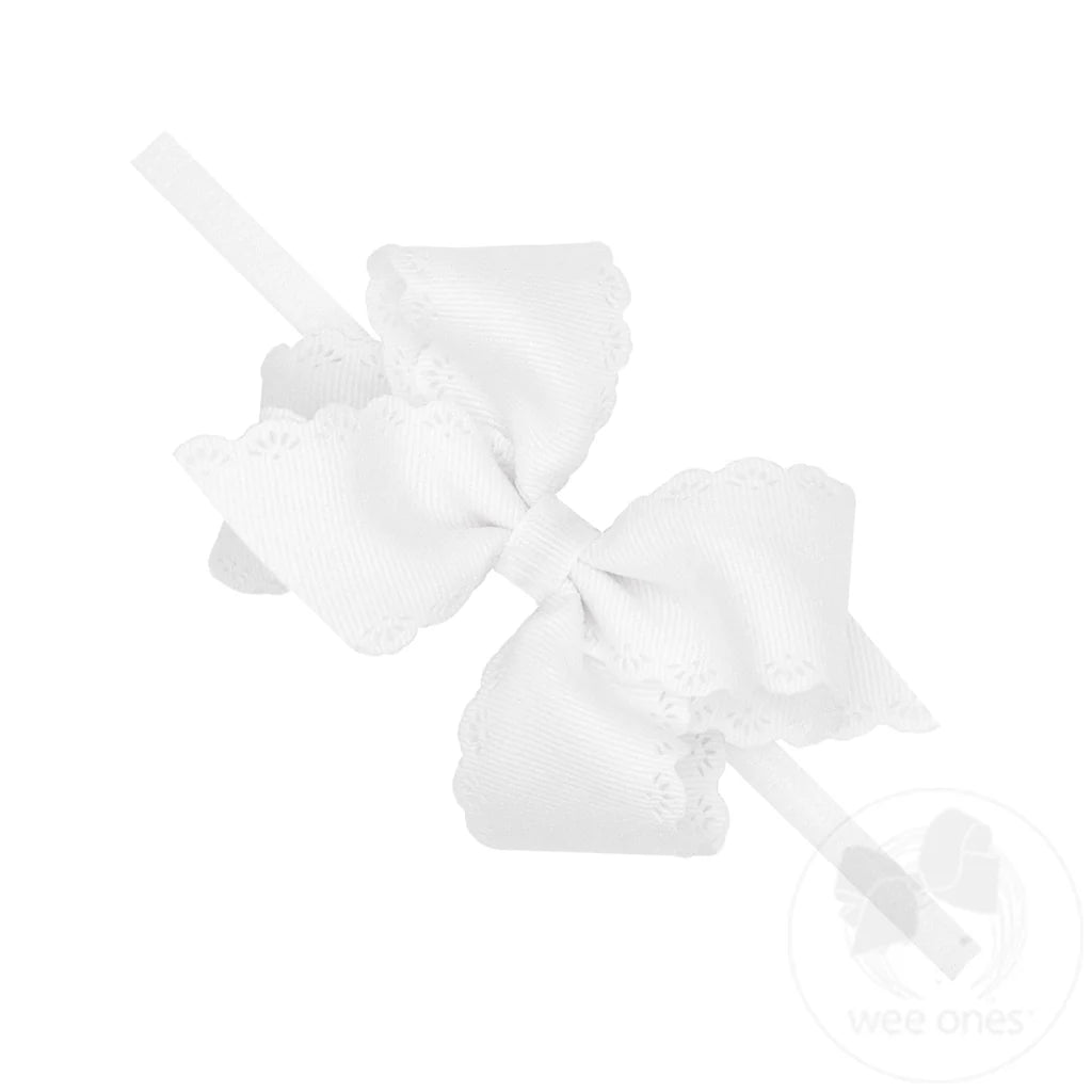 Wee Ones White Baby Hair Bow Headband – Small Eyelet Edge Grosgrain Bow
