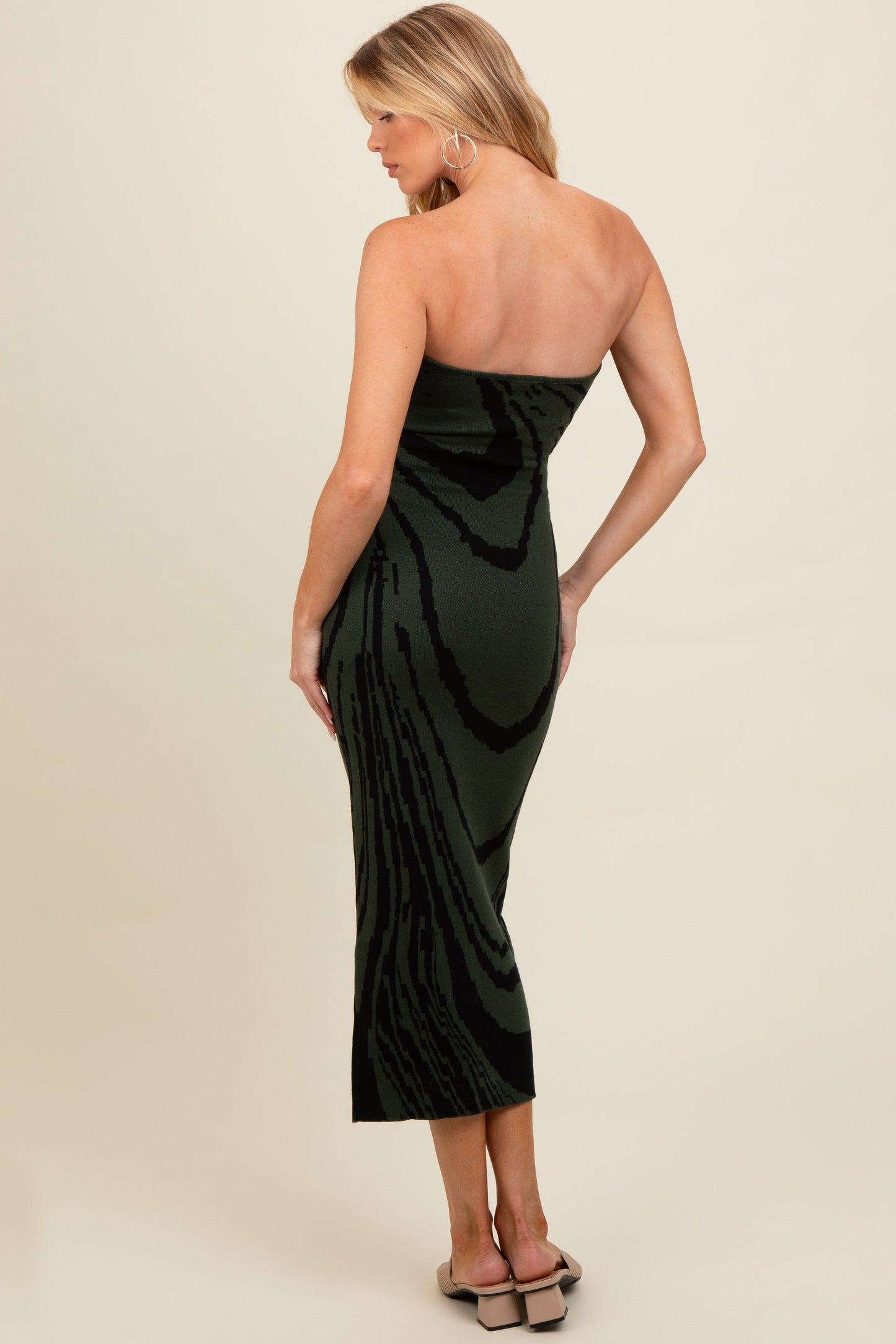 Olive Printed Strapless Cutout Fitted Maternity Maxi Dress