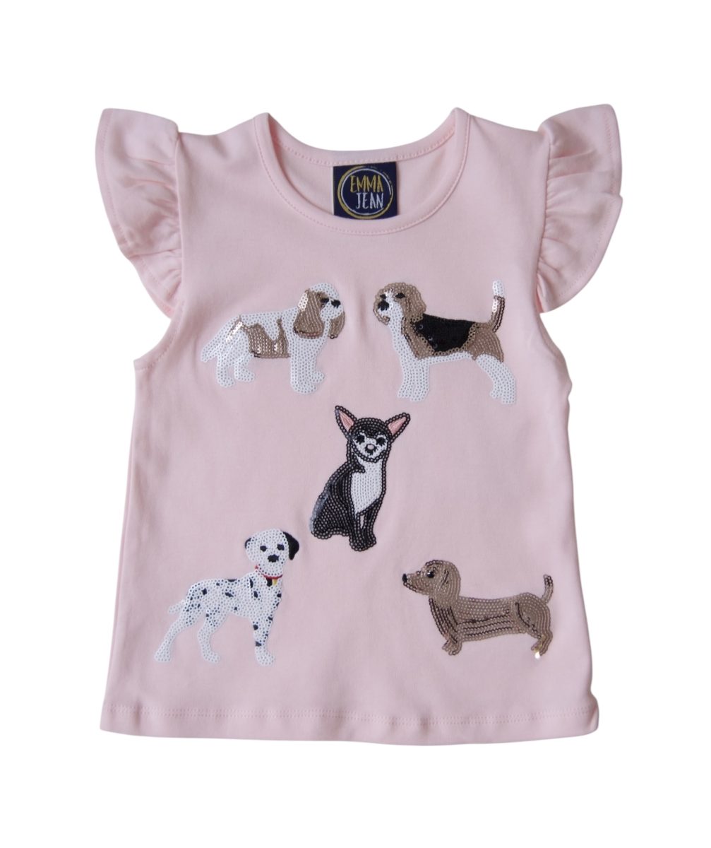 Sequin Puppy Appliqué Girls Shirt – Pink Dog Boutique Top