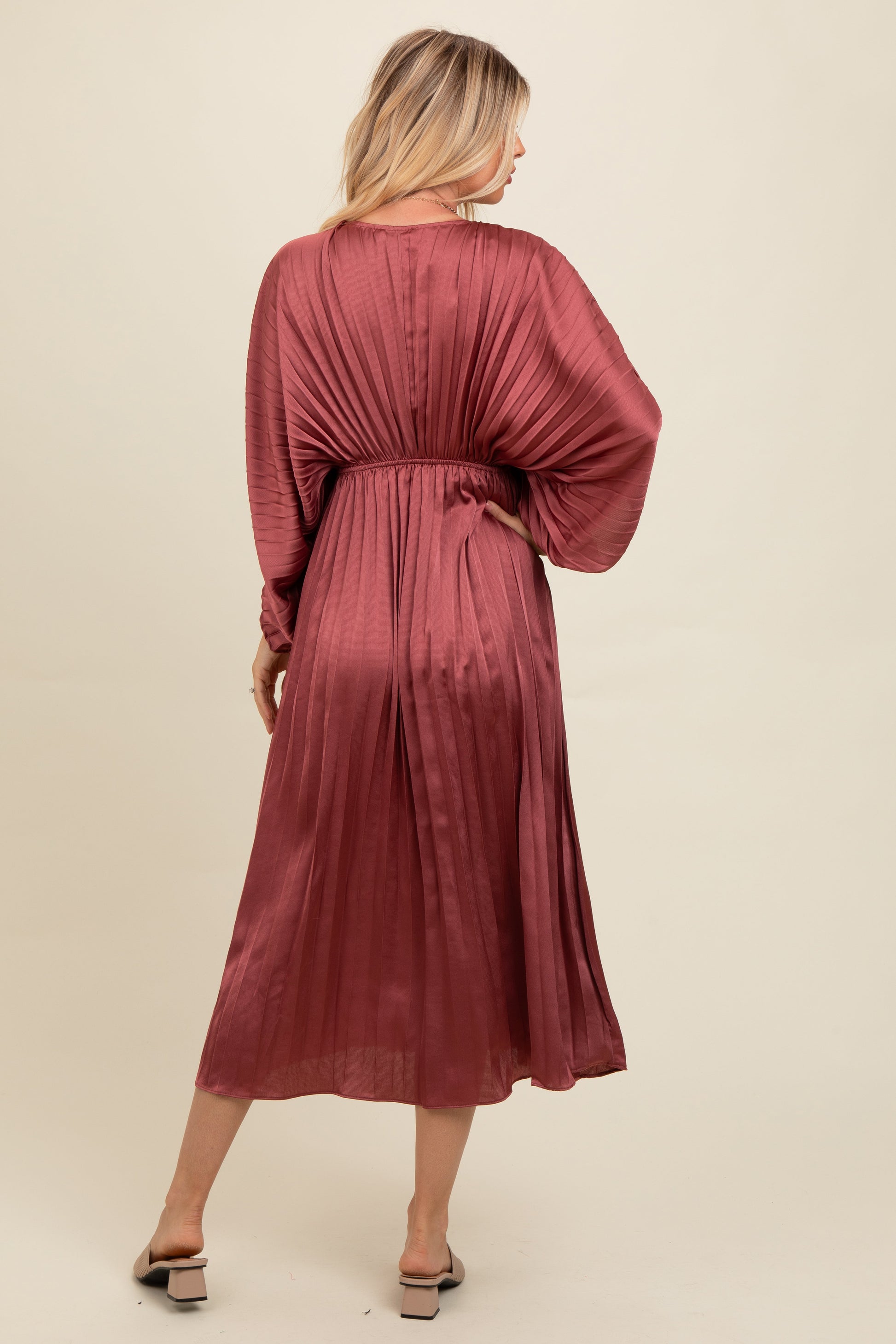 mauve satin maxi dress Mauve Satin Pleated V-Neck Maxi Dress – The Prissy Pelican