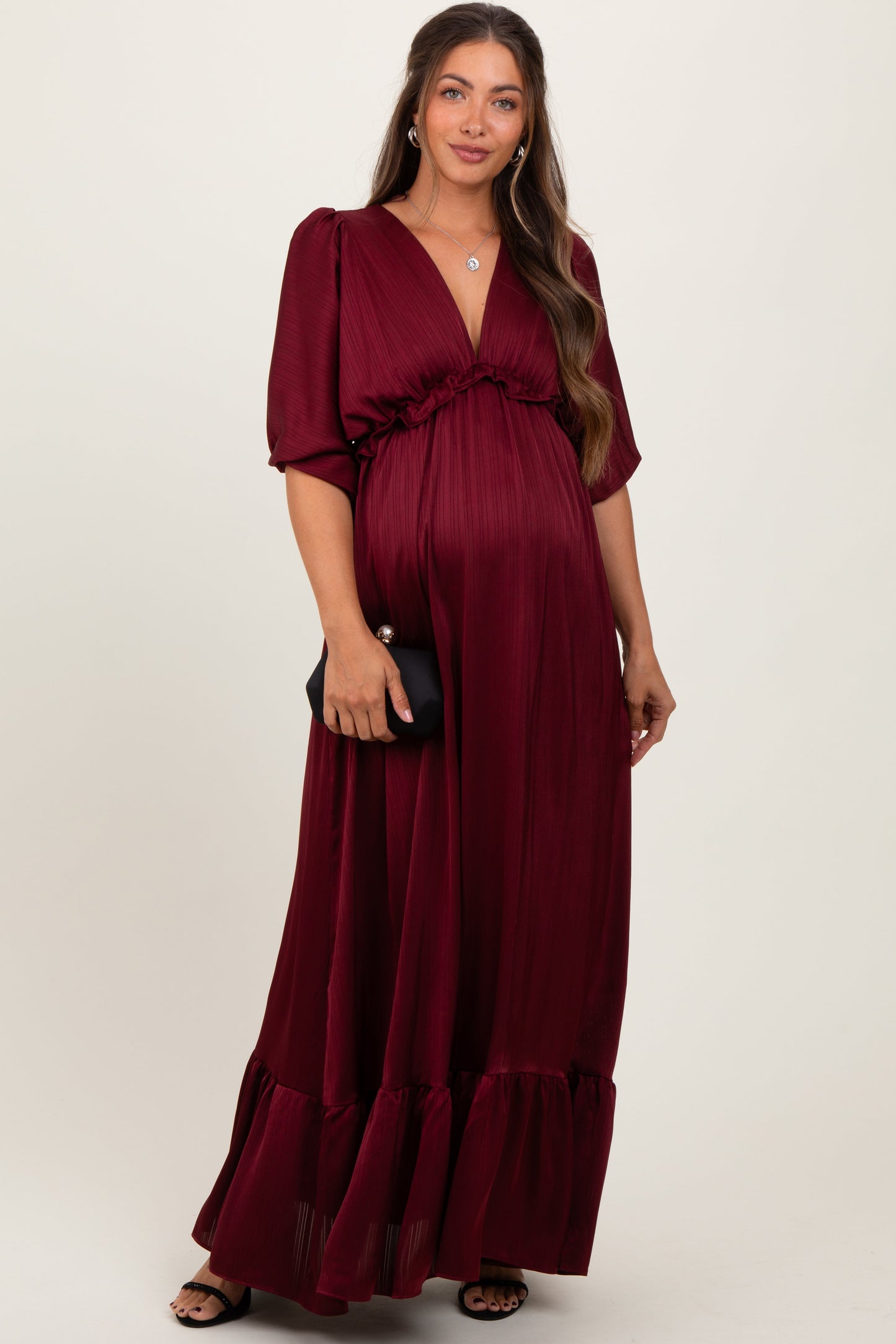 red maternity maxi dress Burgundy Striped Ruffle Accent Maternity Maxi Dress – The Prissy Pelican