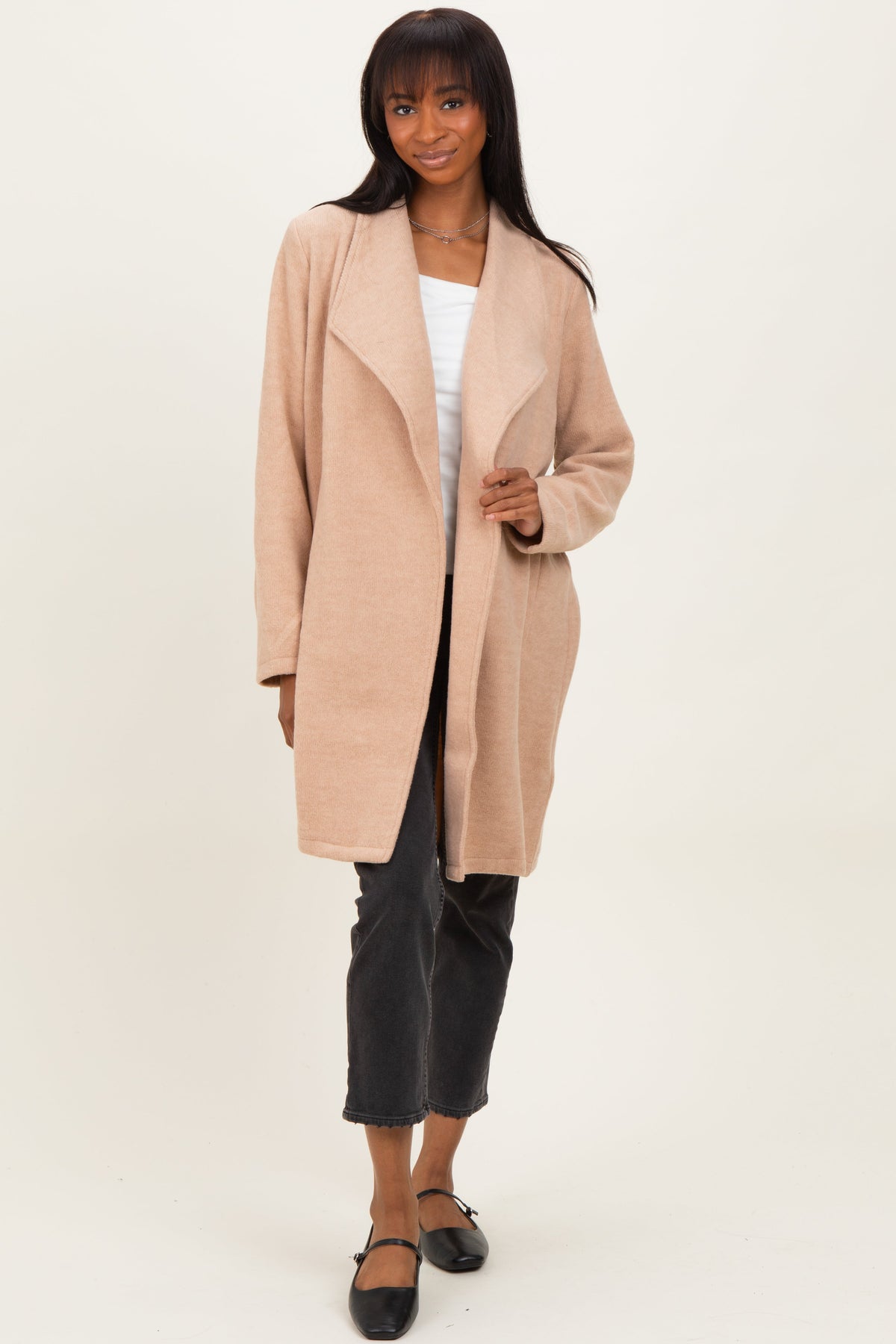 Beige Knit Relaxed Fit Maternity Coat Jacket