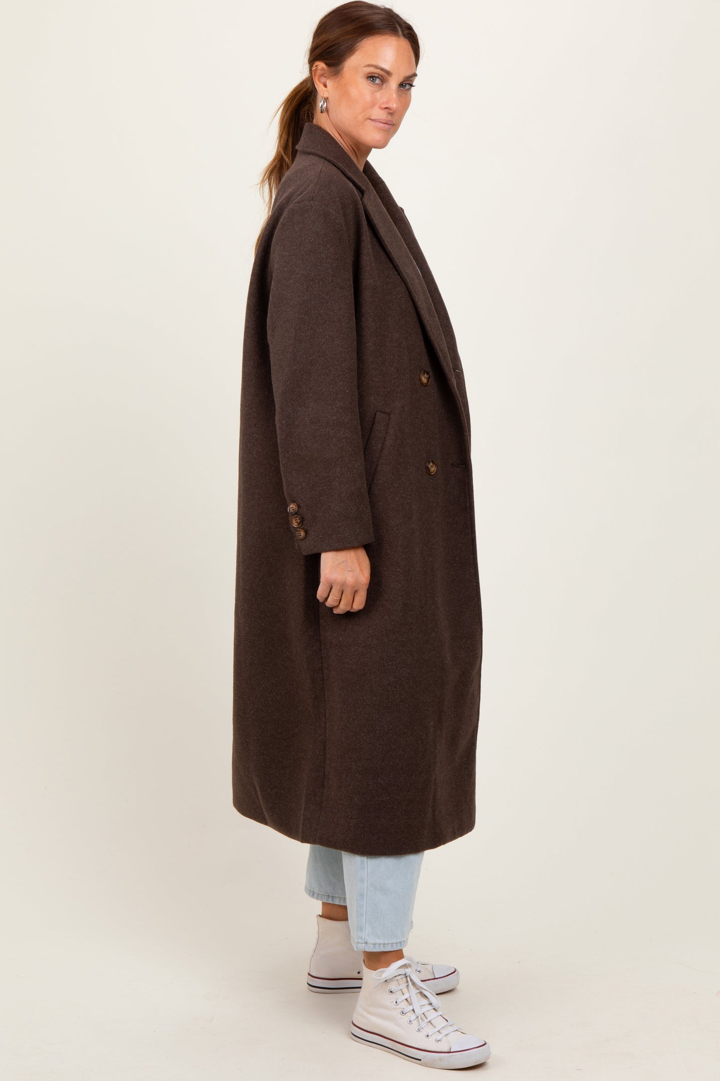 Brown Felted Double Breasted Lapel Button Coat