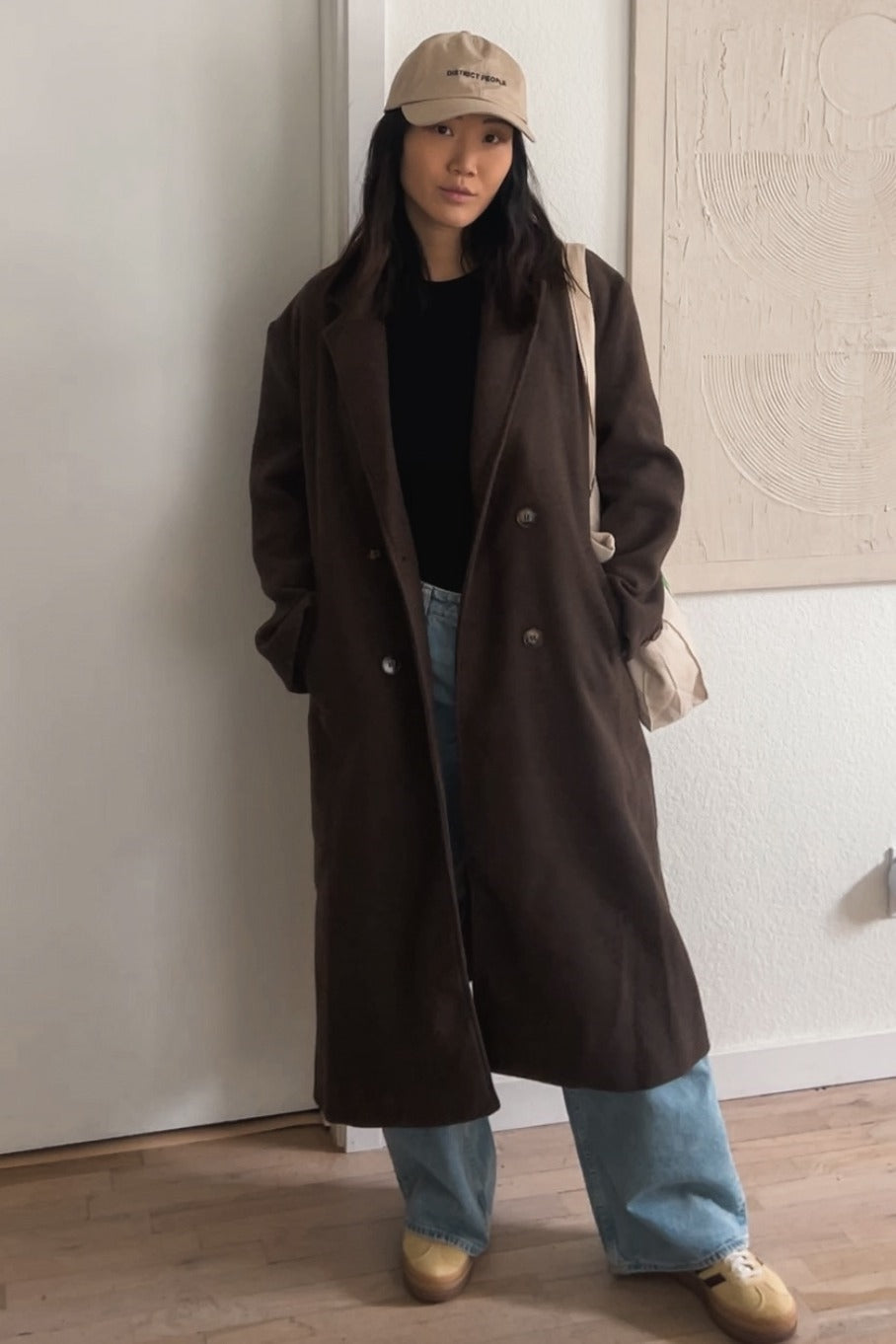 Brown Felted Double Breasted Lapel Button Coat