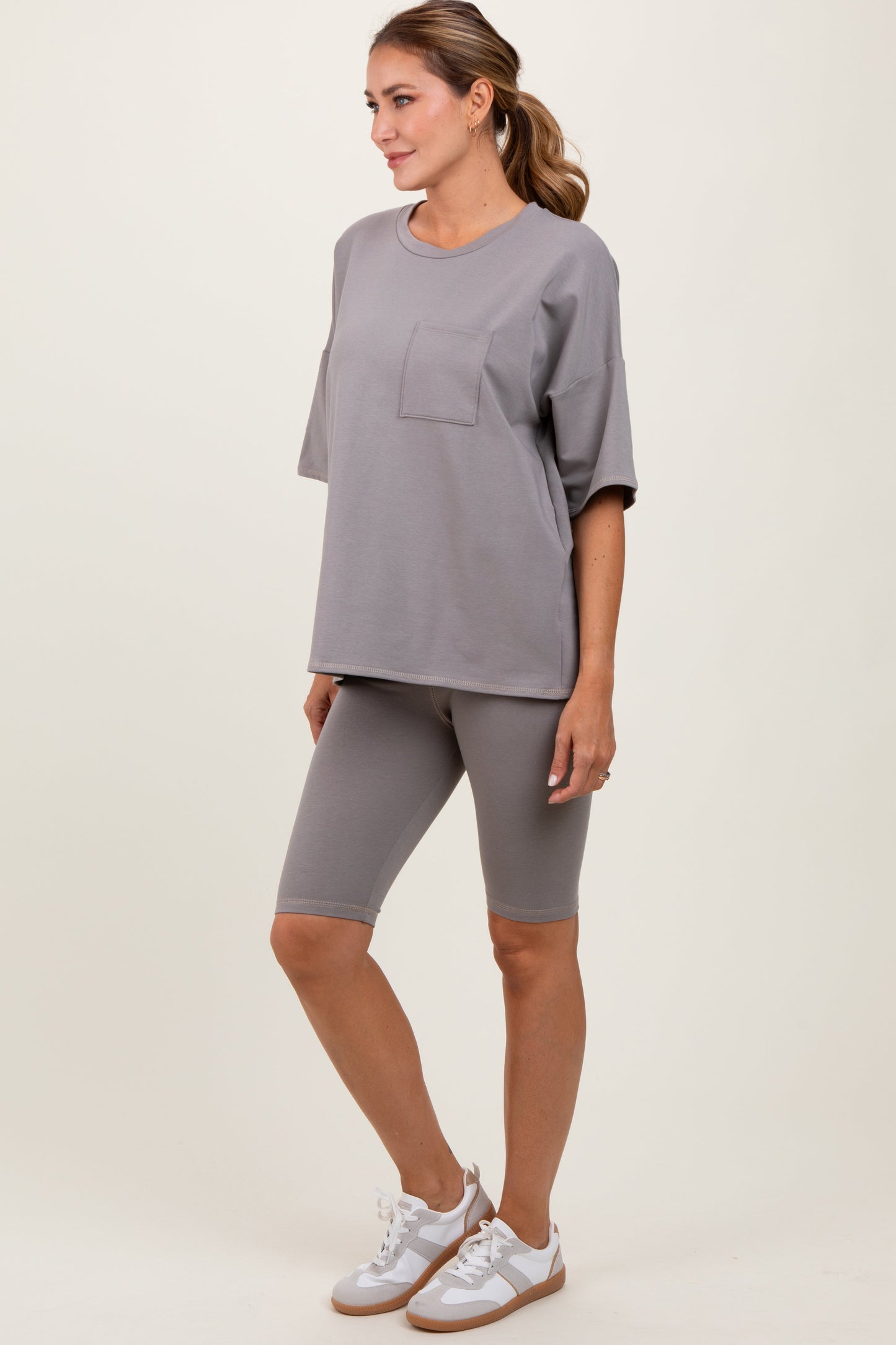 Mocha Oversized Short Sleeve Biker Short Set