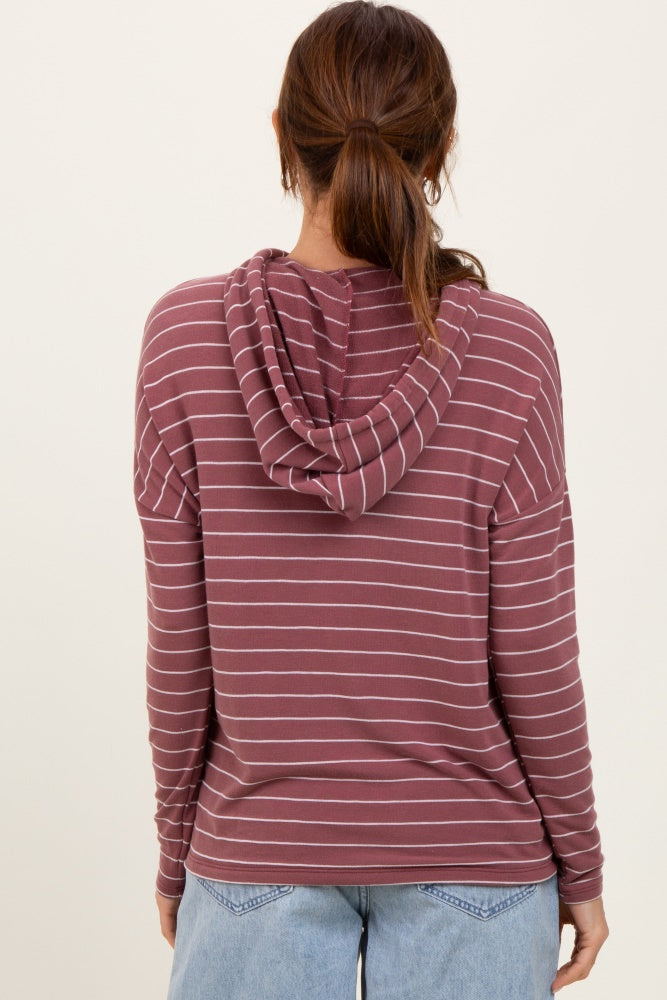 Mauve Striped Drawstring Hoodie Top