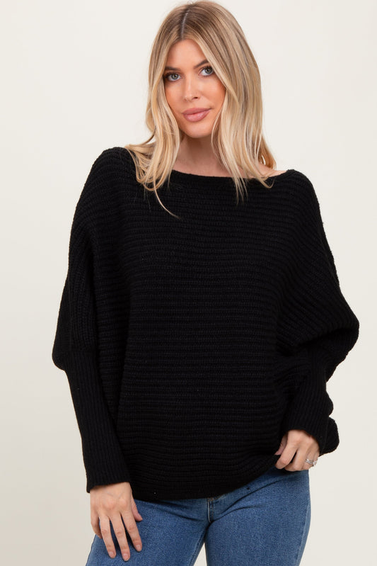 Black Chunky Knit Dolman Sleeve Oversized Sweater