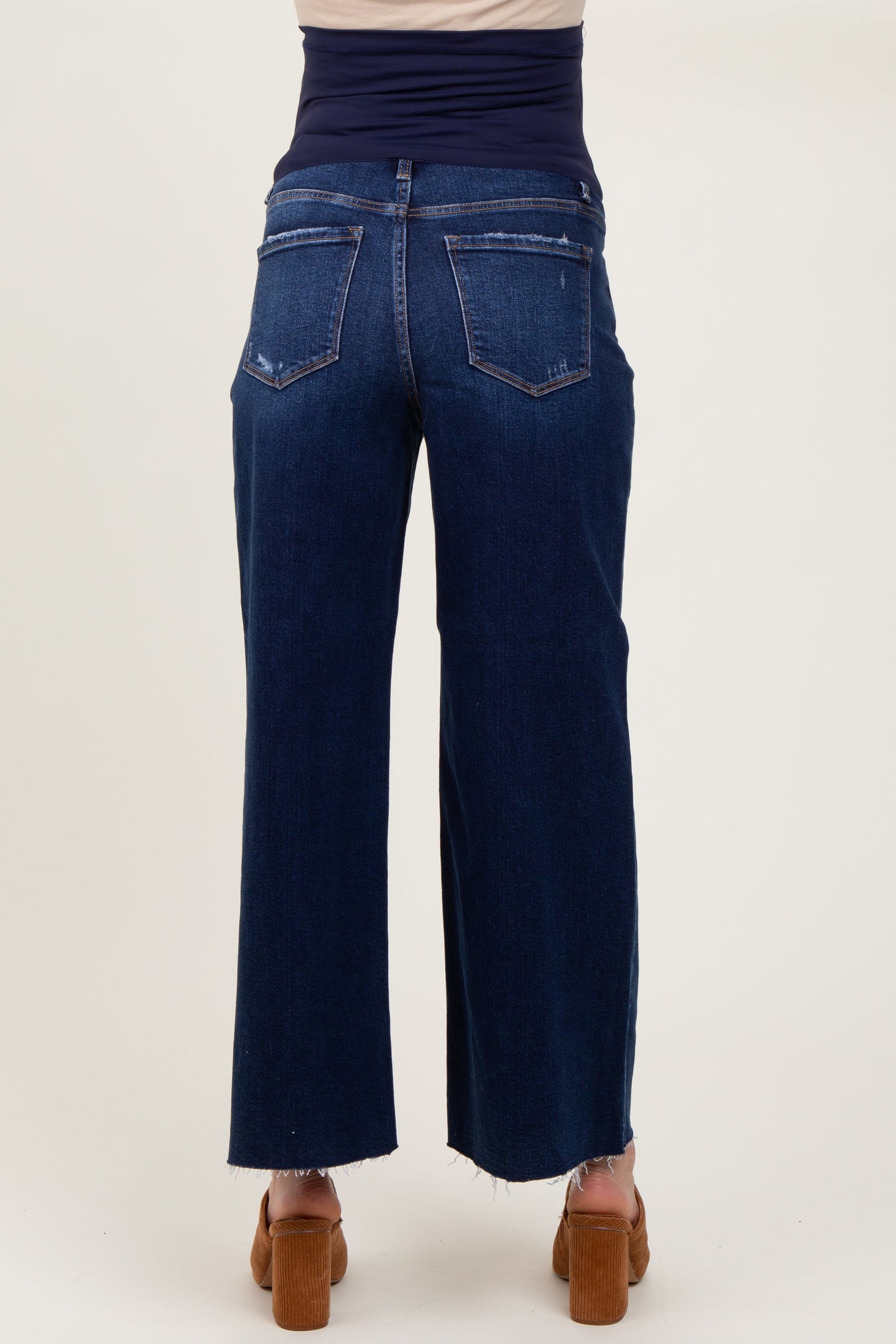 Navy Blue Raw Hem Wide Leg Maternity Jeans