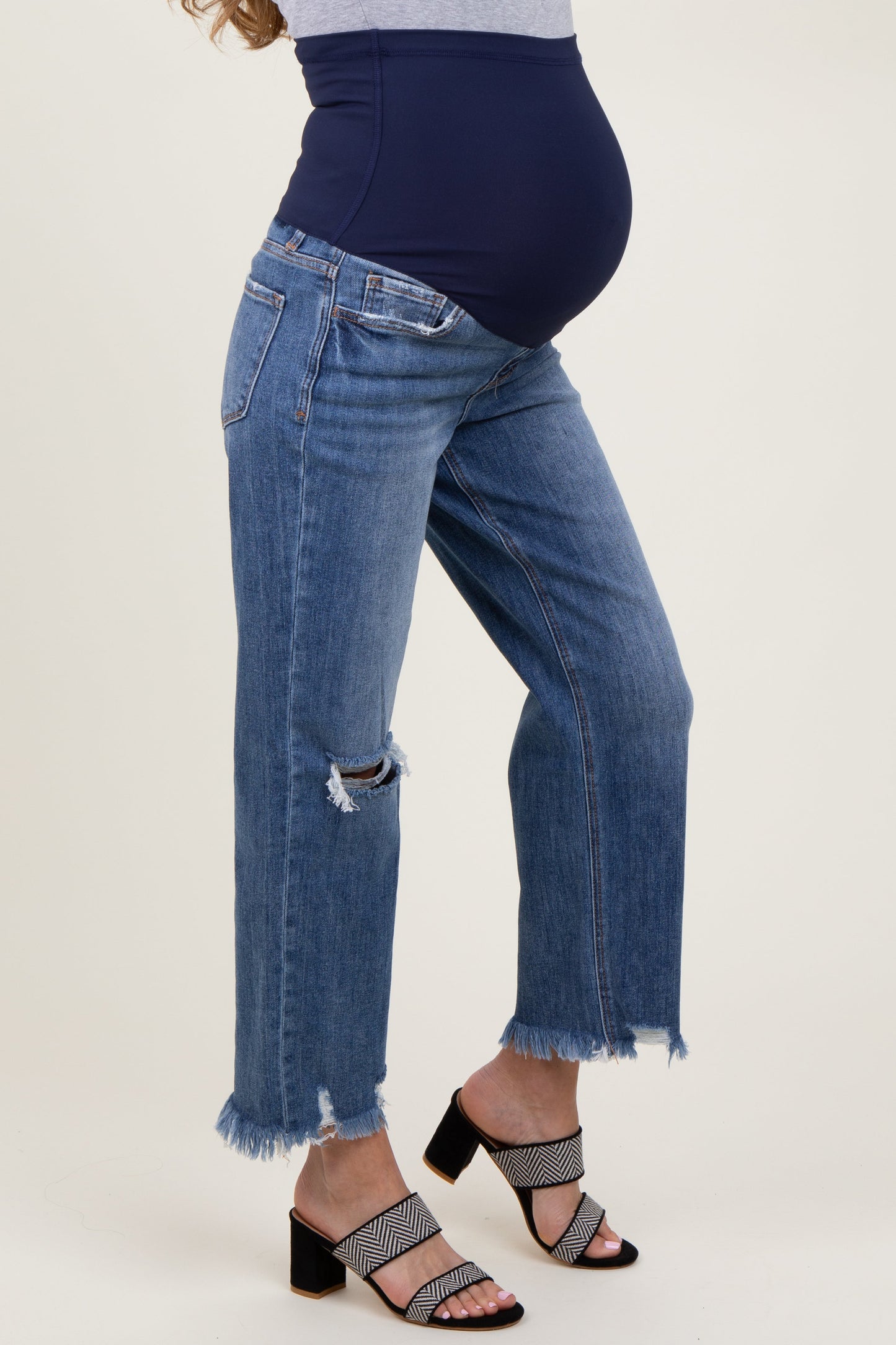 Blue Distressed Open Knee Relaxed Straight Leg Maternity Jeans